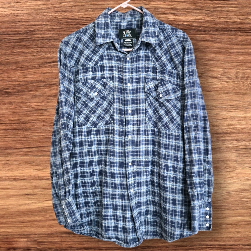 Rock Creek Ranch Western Shirt Blue Plaid Pearl Snap Cowgirl Ranch Lumberjill /L